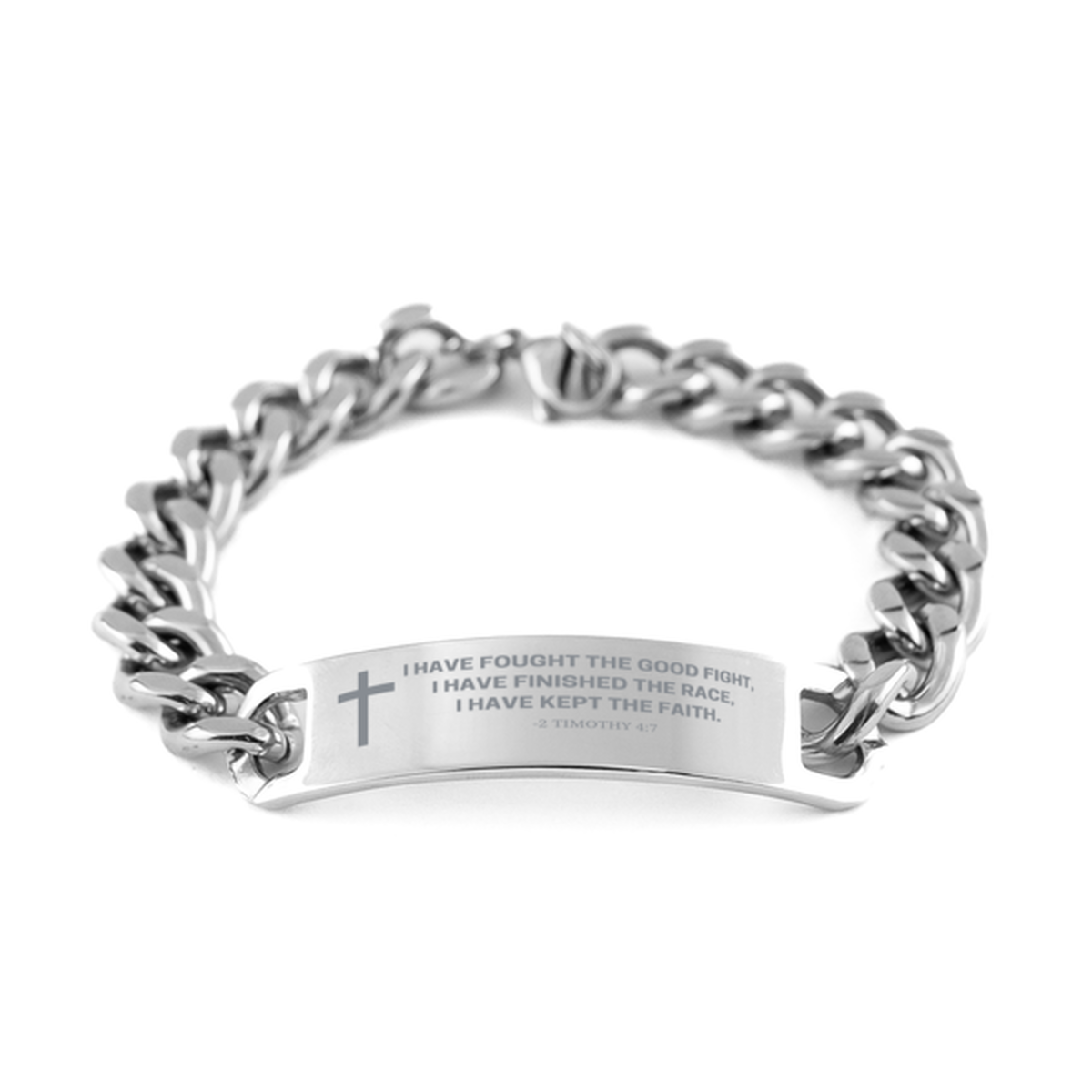Baptism Gifts For Teenage Boys Girls, Christian Bible Verse Cuban Chain Bracelet, I have fought the good fight, Catholic Confirmation Gifts for Son, Godson, Grandson, Nephew