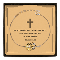 Load image into Gallery viewer, Baptism Gifts For Teenage Boys Girls, Christian Bible Verse Sterling Silver Sunflower Bracelet, Be strong and take heart, Confirmation Gifts, Bible Verse Card for Son, Godson, Grandson
