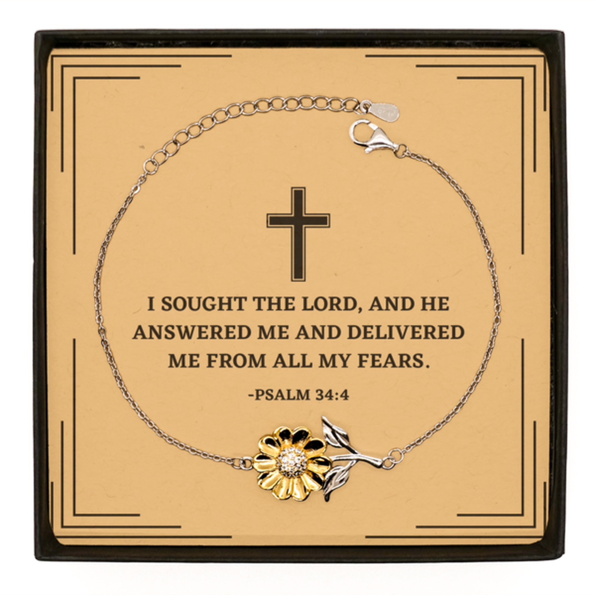 Baptism Gifts For Teenage Boys Girls, Christian Bible Verse Sterling Silver Sunflower Bracelet, I sought the Lord, Confirmation Gifts, Bible Verse Card for Son, Godson, Grandson
