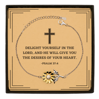 Load image into Gallery viewer, Baptism Gifts For Teenage Boys Girls, Christian Bible Verse Sterling Silver Sunflower Bracelet, Delight yourself in the Lord, Confirmation Gifts, Bible Verse Card for Son, Godson, Grandson
