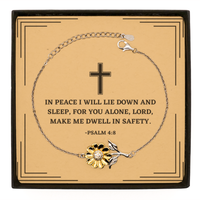 Load image into Gallery viewer, Baptism Gifts For Teenage Boys Girls, Christian Bible Verse Sterling Silver Sunflower Bracelet, In peace I will lie down and sleep, Confirmation Gifts, Bible Verse Card for Son, Godson, Grandson

