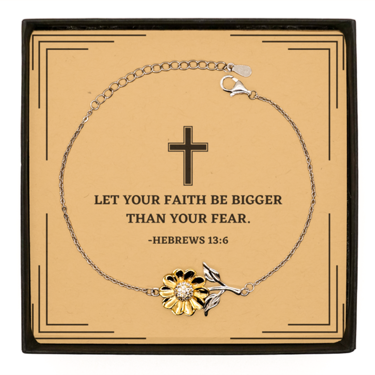 Baptism Gifts For Teenage Boys Girls, Christian Bible Verse Sterling Silver Sunflower Bracelet, Let your faith be bigger than your fear, Confirmation Gifts, Bible Verse Card for Son, Godson, Grandson