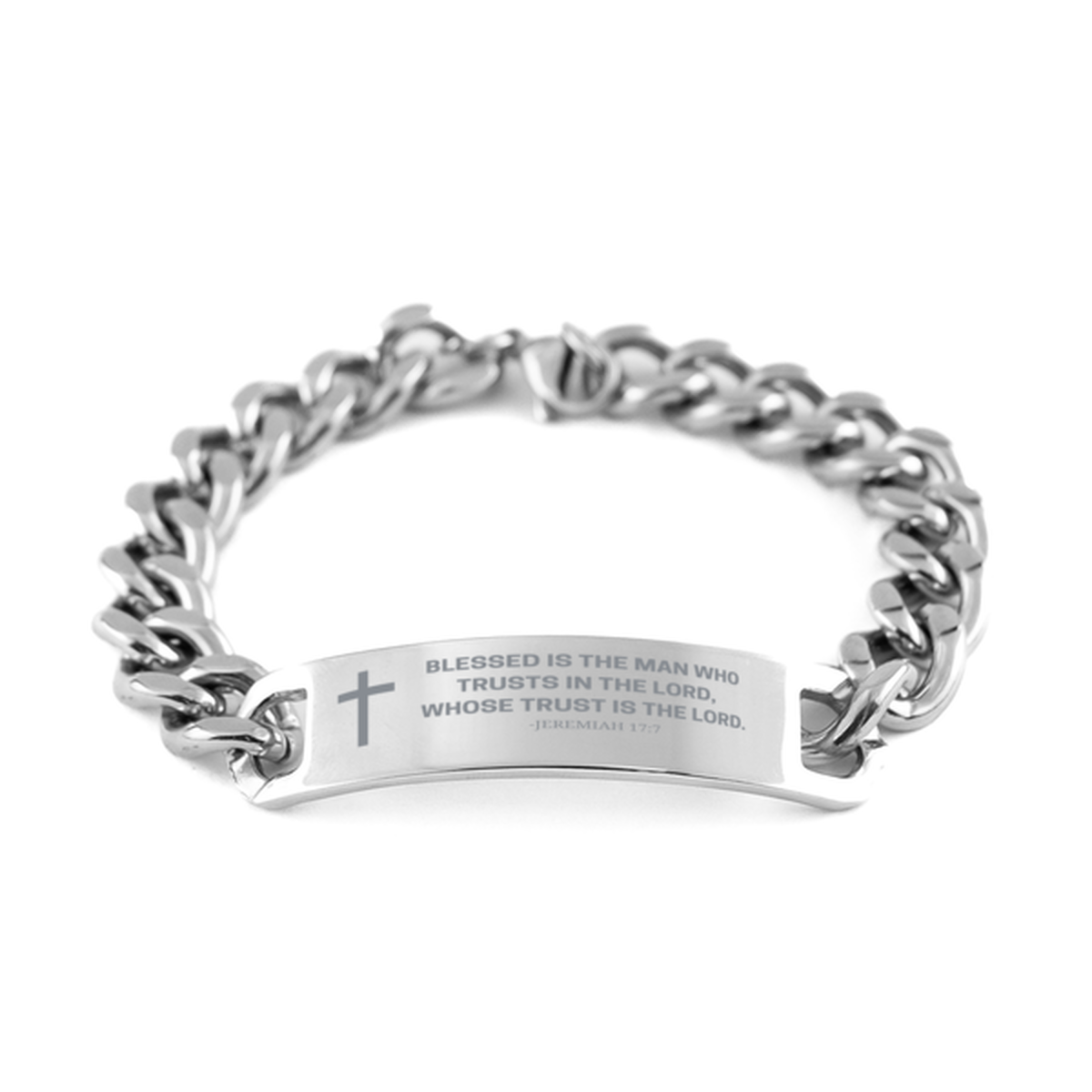 Baptism Gifts For Teenage Boys Girls, Christian Bible Verse Cuban Chain Bracelet, Blessed is the man who trusts, Catholic Confirmation Gifts for Son, Godson, Grandson, Nephew