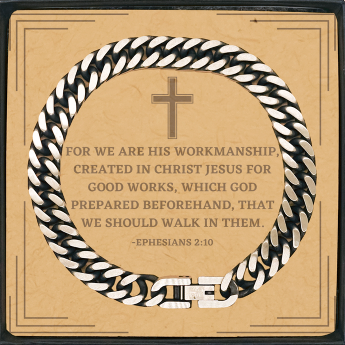 Baptism Gifts For Teenage Boys Girls, Christian Bible Verse Cuban Link Chain Bracelet, For we are His workmanship, Confirmation Gifts, Bible Verse Card for Son, Godson, Grandson