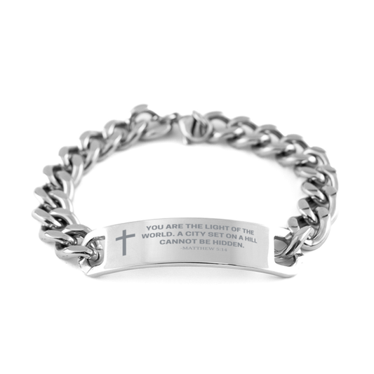 Baptism Gifts For Teenage Boys Girls, Christian Bible Verse Cuban Chain Bracelet, You are the light of the world, Catholic Confirmation Gifts for Son, Godson, Grandson, Nephew