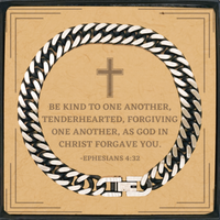 Load image into Gallery viewer, Baptism Gifts For Teenage Boys Girls, Christian Bible Verse Cuban Link Chain Bracelet, Be kind to one another, Confirmation Gifts, Bible Verse Card for Son, Godson, Grandson
