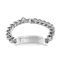 Load image into Gallery viewer, Baptism Gifts For Teenage Boys Girls, Christian Bible Verse Cuban Chain Bracelet, Blessed are the pure in heart, Catholic Confirmation Gifts for Son, Godson, Grandson, Nephew
