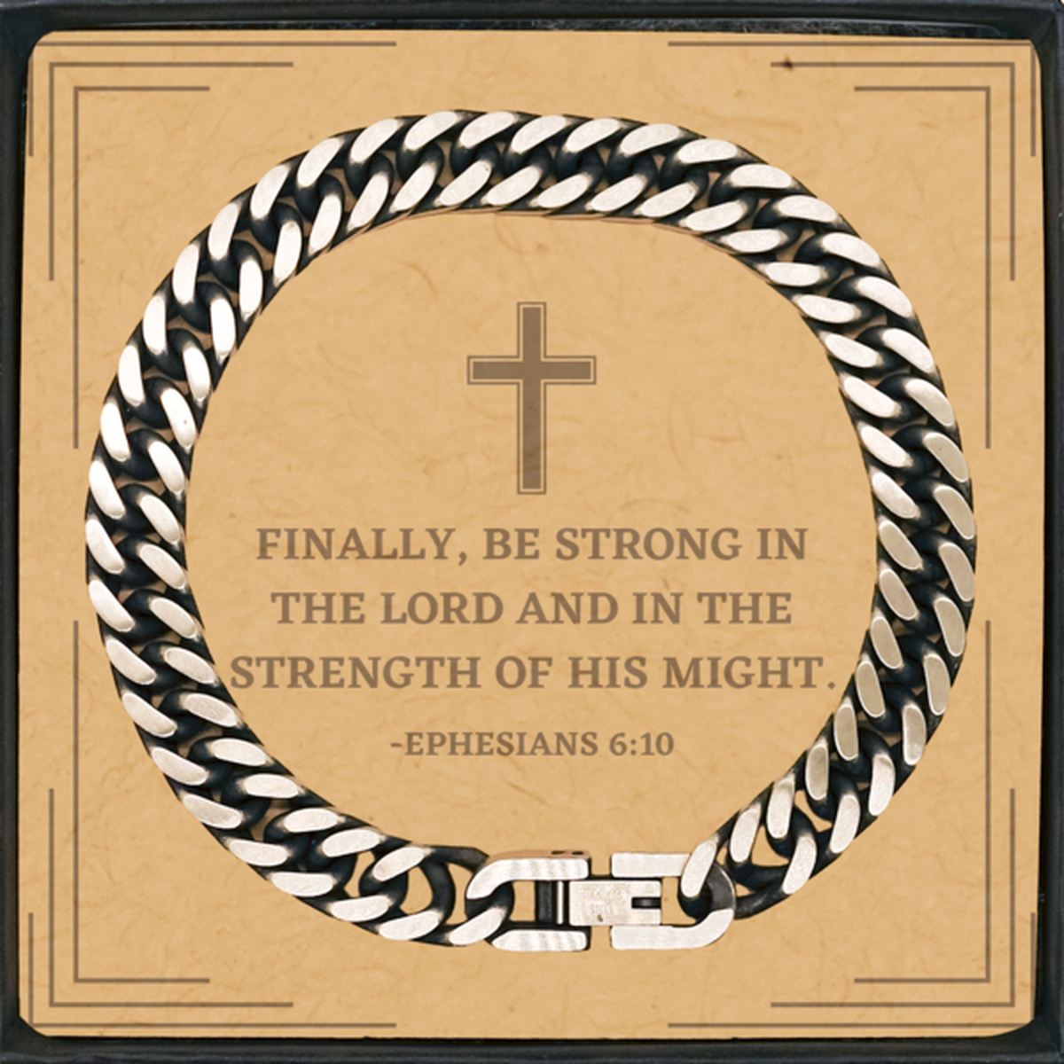 Baptism Gifts For Teenage Boys Girls, Christian Bible Verse Cuban Link Chain Bracelet, Finally, be strong in the Lord Confirmation Gifts, Bible Verse Card for Son, Godson, Grandson