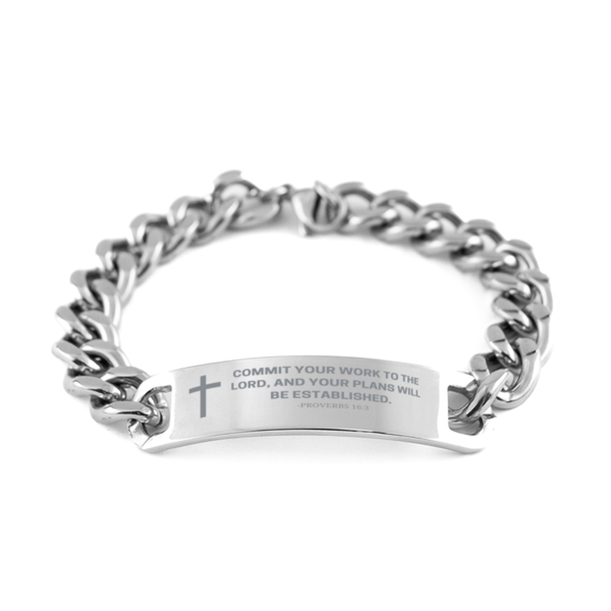 Baptism Gifts For Teenage Boys Girls, Christian Bible Verse Cuban Chain Bracelet, Commit your work to the Lord, Catholic Confirmation Gifts for Son, Godson, Grandson, Nephew