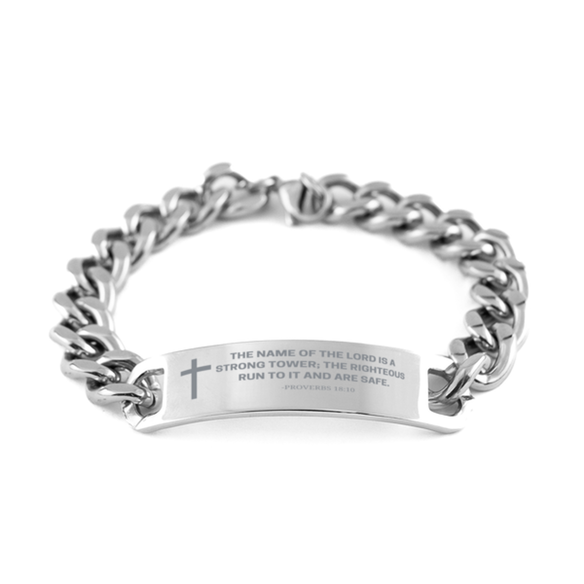 Baptism Gifts For Teenage Boys Girls, Christian Bible Verse Cuban Chain Bracelet, The name of the Lord is a strong, Catholic Confirmation Gifts for Son, Godson, Grandson, Nephew