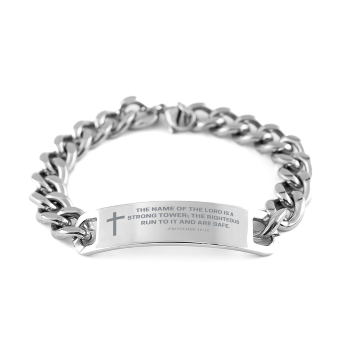 Baptism Gifts For Teenage Boys Girls, Christian Bible Verse Cuban Chain Bracelet, The name of the Lord is a strong, Catholic Confirmation Gifts for Son, Godson, Grandson, Nephew