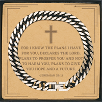 Load image into Gallery viewer, Baptism Gifts For Teenage Boys Girls, Christian Bible Verse Cuban Link Chain Bracelet, For I know the plans, Confirmation Gifts, Bible Verse Card for Son, Godson, Grandson
