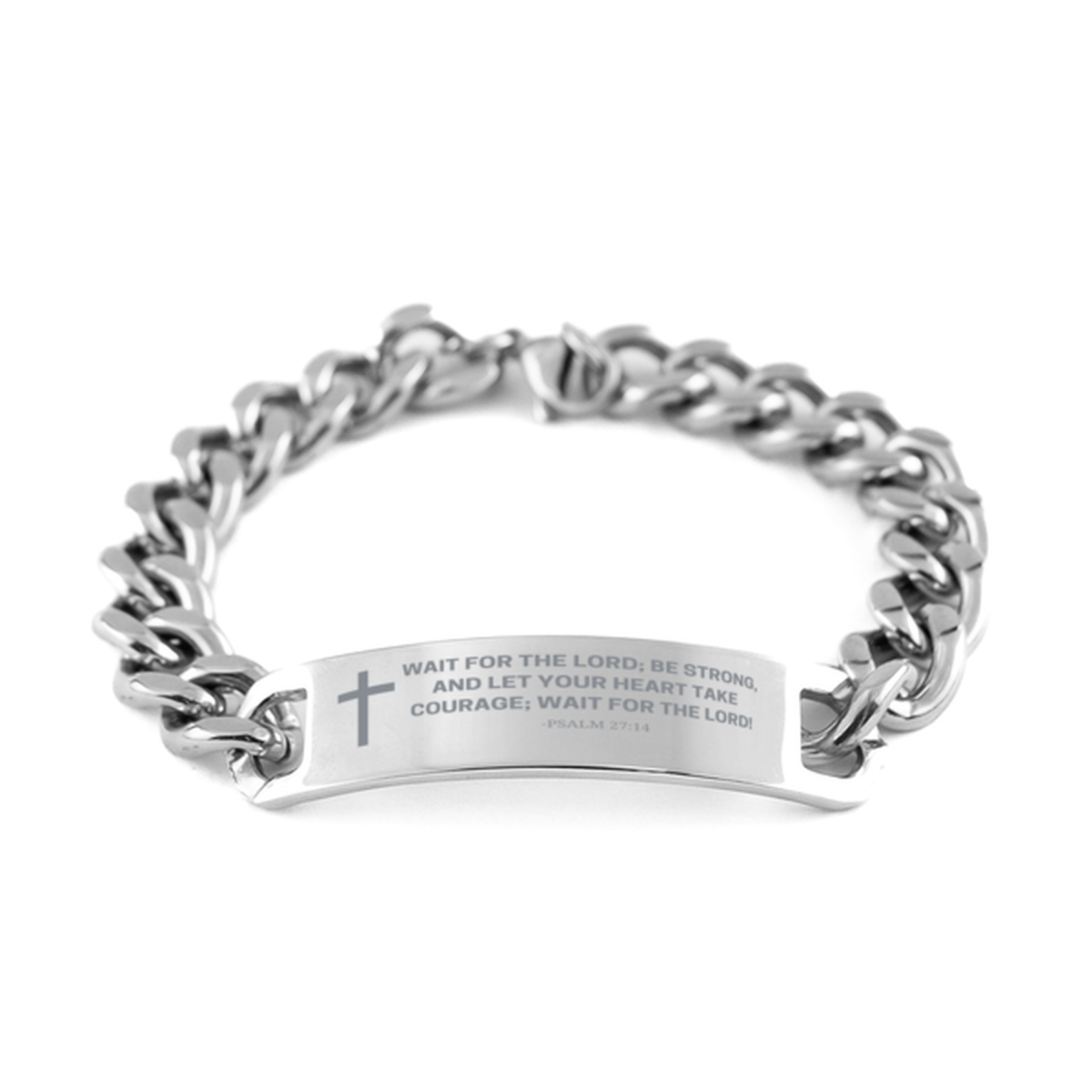 Baptism Gifts For Teenage Boys Girls, Christian Bible Verse Cuban Chain Bracelet, Wait for the Lord, Catholic Confirmation Gifts for Son, Godson, Grandson, Nephew