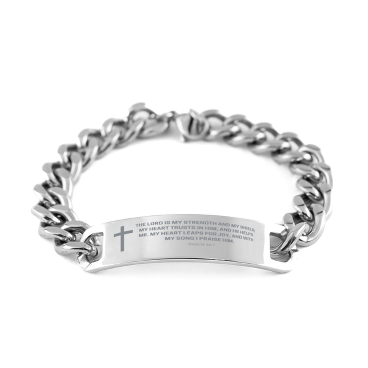Baptism Gifts For Teenage Boys Girls, Christian Bible Verse Cuban Chain Bracelet, The Lord is my strength and my shield, Catholic Confirmation Gifts for Son, Godson, Grandson, Nephew