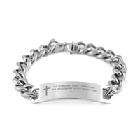 Load image into Gallery viewer, Baptism Gifts For Teenage Boys Girls, Christian Bible Verse Cuban Chain Bracelet, Be strong and take heart, Catholic Confirmation Gifts for Son, Godson, Grandson, Nephew

