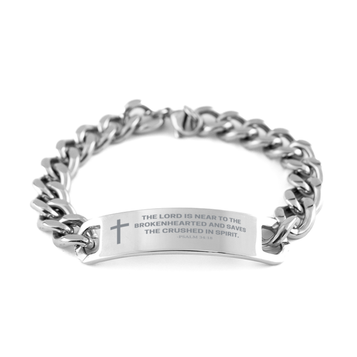 Baptism Gifts For Teenage Boys Girls, Christian Bible Verse Cuban Chain Bracelet, The Lord is near to the brokenhearted, Catholic Confirmation Gifts for Son, Godson, Grandson, Nephew