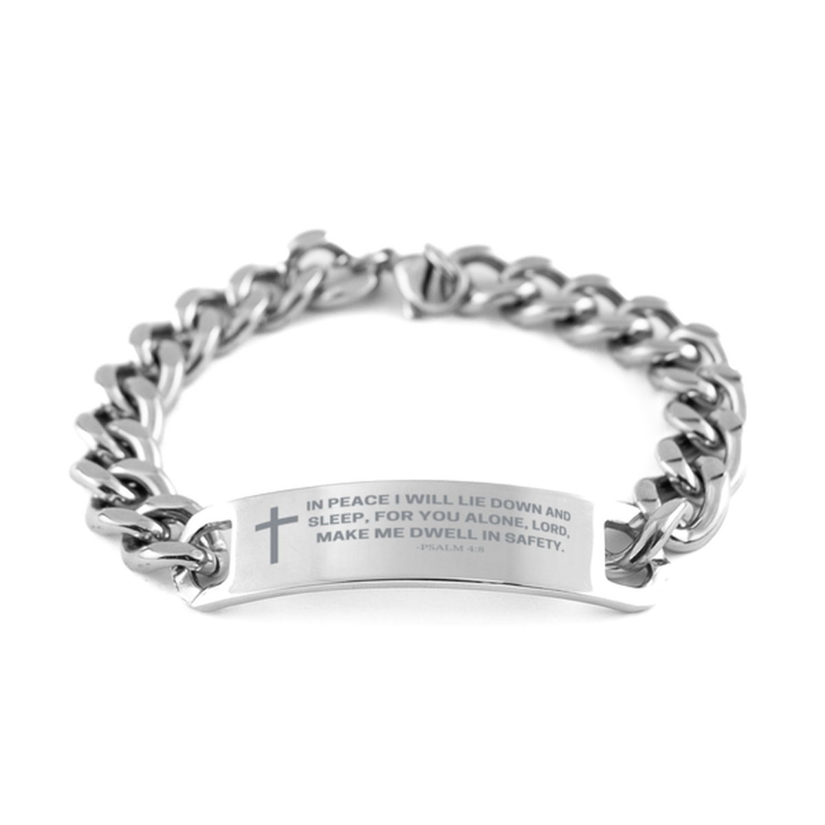 Baptism Gifts For Teenage Boys Girls, Christian Bible Verse Cuban Chain Bracelet, In peace I will lie down and sleep, Catholic Confirmation Gifts for Son, Godson, Grandson, Nephew