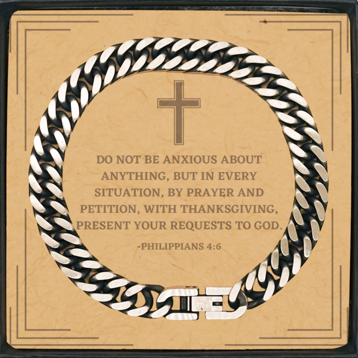 Baptism Gifts For Teenage Boys Girls, Christian Bible Verse Cuban Link Chain Bracelet, Do not be anxious about anything, Confirmation Gifts, Bible Verse Card for Son, Godson, Grandson