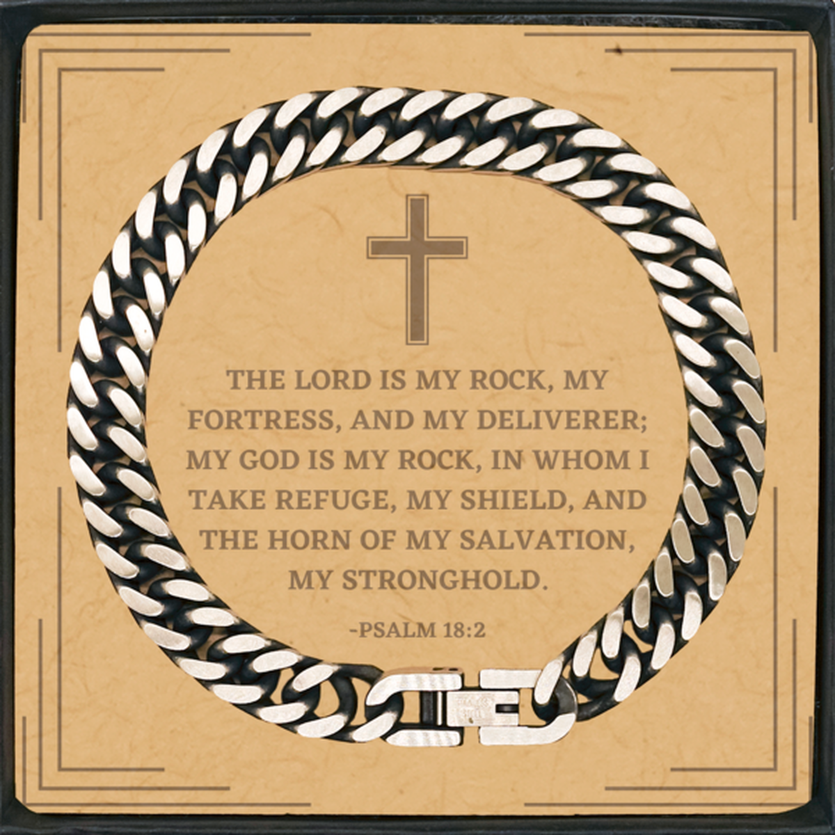 Baptism Gifts For Teenage Boys Girls, Christian Bible Verse Cuban Link Chain Bracelet, The Lord is my rock, Confirmation Gifts, Bible Verse Card for Son, Godson, Grandson