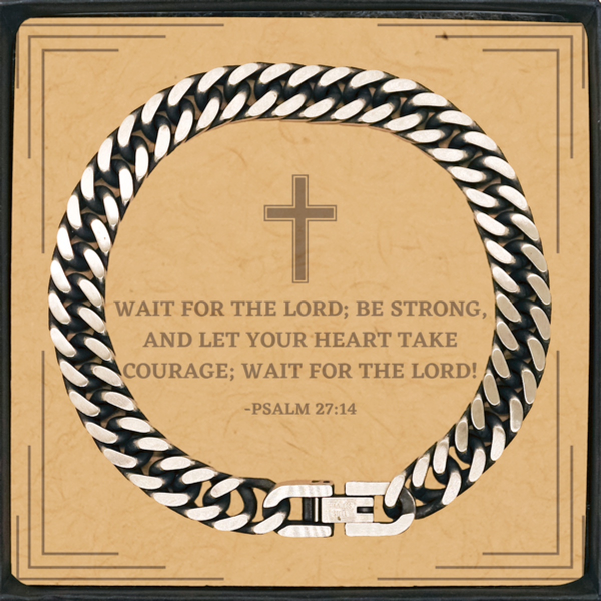 Baptism Gifts For Teenage Boys Girls, Christian Bible Verse Cuban Link Chain Bracelet, Wait for the Lord, Confirmation Gifts, Bible Verse Card for Son, Godson, Grandson