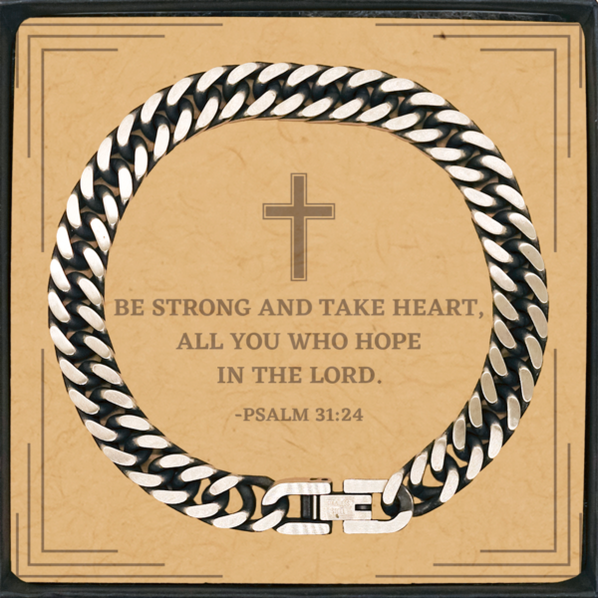 Baptism Gifts For Teenage Boys Girls, Christian Bible Verse Cuban Link Chain Bracelet, Be strong and take heart, Confirmation Gifts, Bible Verse Card for Son, Godson, Grandson