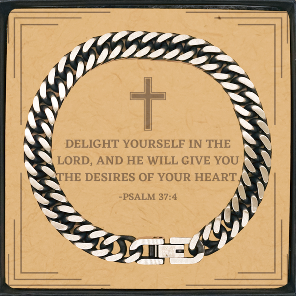 Baptism Gifts For Teenage Boys Girls, Christian Bible Verse Cuban Link Chain Bracelet, Delight yourself in the Lord, Confirmation Gifts, Bible Verse Card for Son, Godson, Grandson