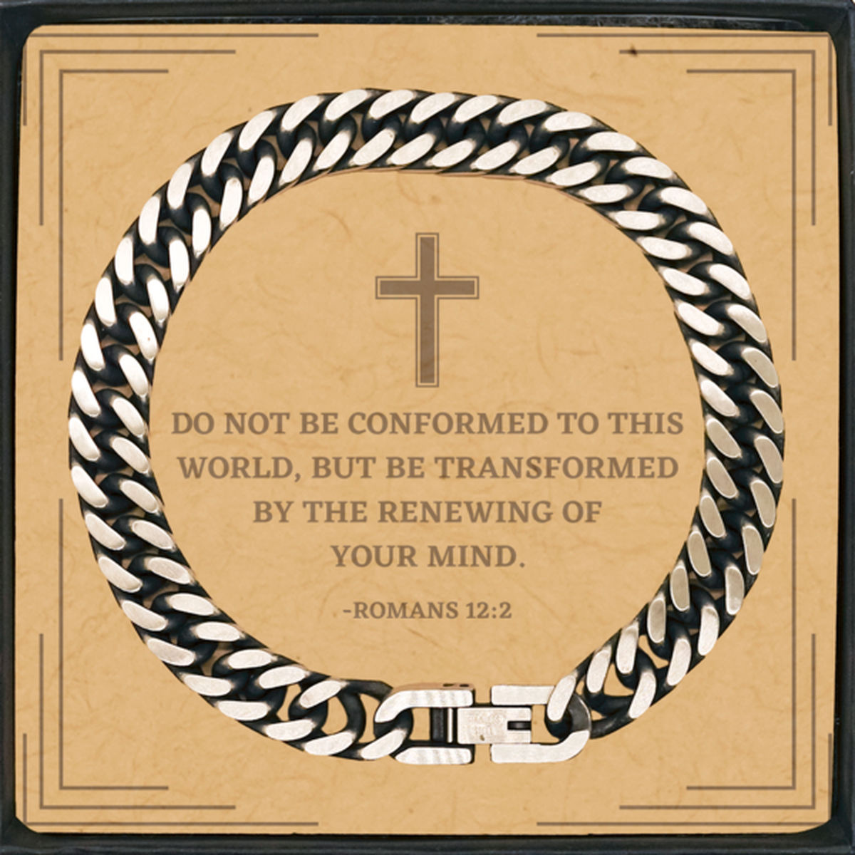Baptism Gifts For Teenage Boys Girls, Christian Bible Verse Cuban Link Chain Bracelet, Do not be conformed to this world, Confirmation Gifts, Bible Verse Card for Son, Godson, Grandson