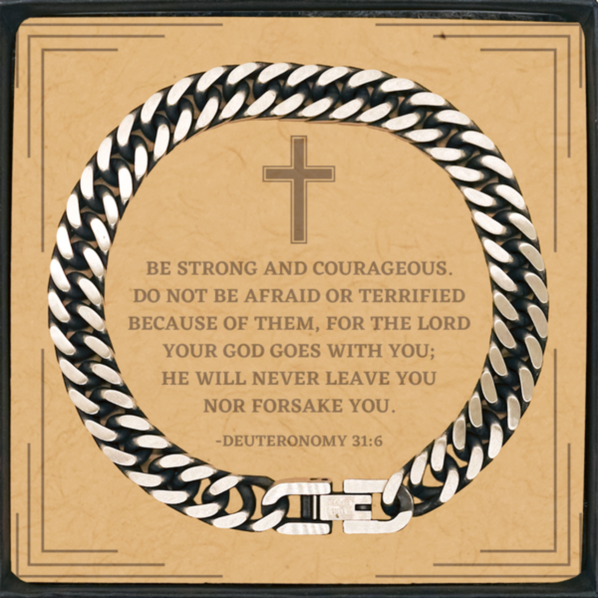 Baptism Gifts For Teenage Boys Girls, Christian Bible Verse Cuban Link Chain Bracelet, He will never leave you nor forsake you, Confirmation Gifts, Bible Verse Card for Son, Godson, Grandson