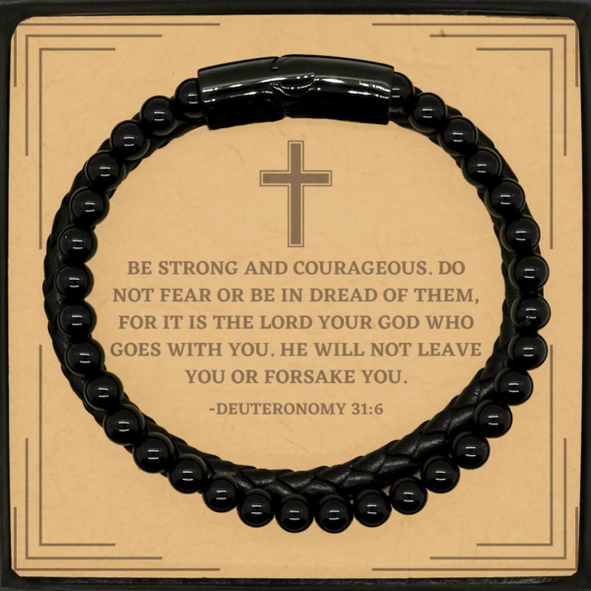 Baptism Gifts For Teenage Boys Girls, Christian Bible Verse Stone Leather Bracelet, Be strong and courageous, Confirmation Gifts, Bible Verse Card for Son, Godson, Grandson