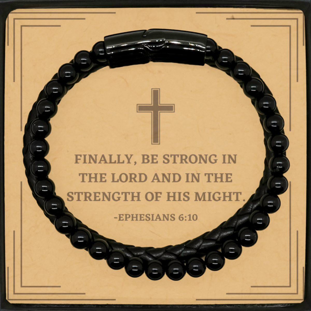 Baptism Gifts For Teenage Boys Girls, Christian Bible Verse Stone Leather Bracelet, Finally, be strong in the Lord Confirmation Gifts, Bible Verse Card for Son, Godson, Grandson