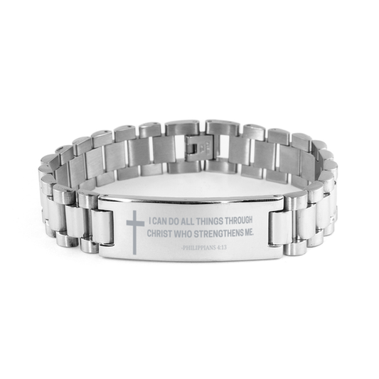 Baptism Gifts For Teenage Boys Girls, Christian Bible Verse Ladder Stainless Steel Bracelet, I can do all things through Christ, Catholic Confirmation Gifts for Son, Godson, Grandson, Nephew