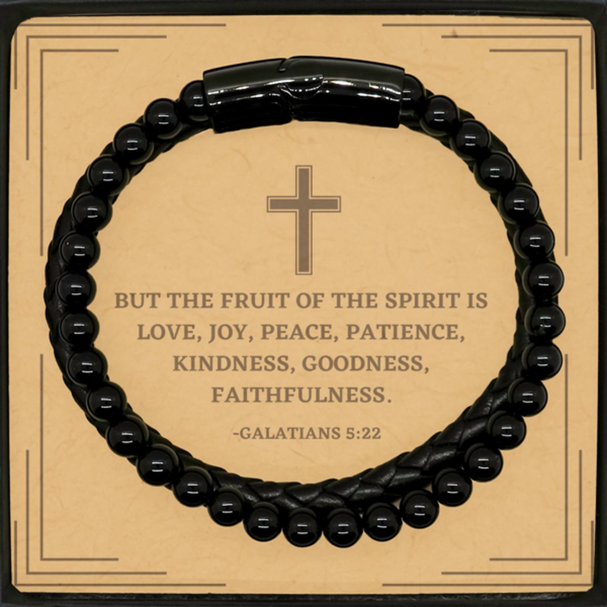 Baptism Gifts For Teenage Boys Girls, Christian Bible Verse Stone Leather Bracelet, But the fruit of the Spirit, Confirmation Gifts, Bible Verse Card for Son, Godson, Grandson