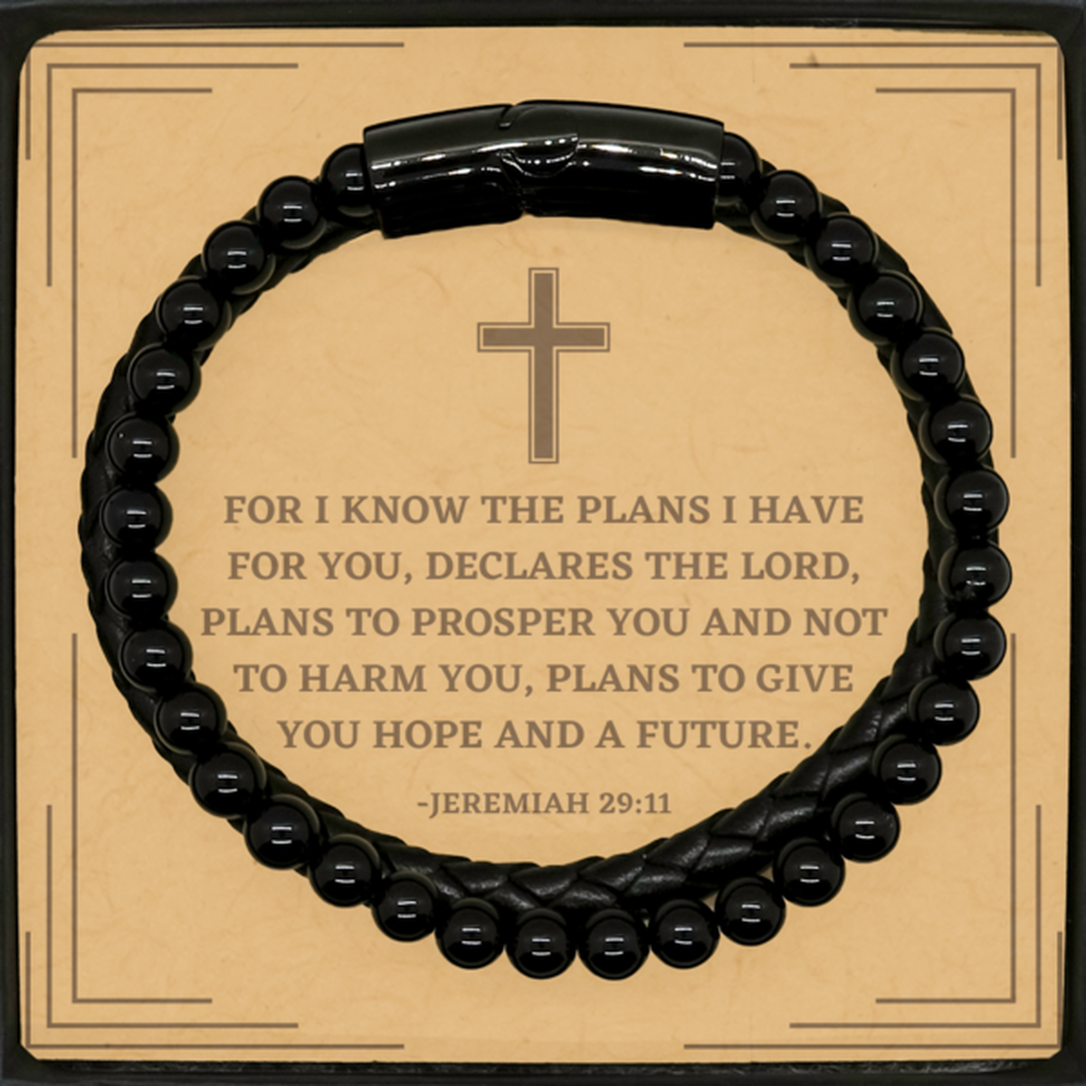 Baptism Gifts For Teenage Boys Girls, Christian Bible Verse Stone Leather Bracelet, For I know the plans, Confirmation Gifts, Bible Verse Card for Son, Godson, Grandson