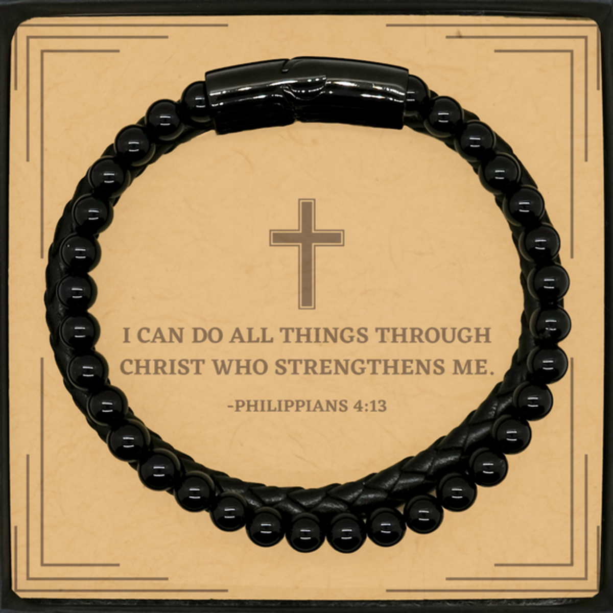 Baptism Gifts For Teenage Boys Girls, Christian Bible Verse Stone Leather Bracelet, I can do all things through Christ, Confirmation Gifts, Bible Verse Card for Son, Godson, Grandson