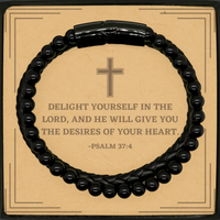 Load image into Gallery viewer, Baptism Gifts For Teenage Boys Girls, Christian Bible Verse Stone Leather Bracelet, Delight yourself in the Lord, Confirmation Gifts, Bible Verse Card for Son, Godson, Grandson
