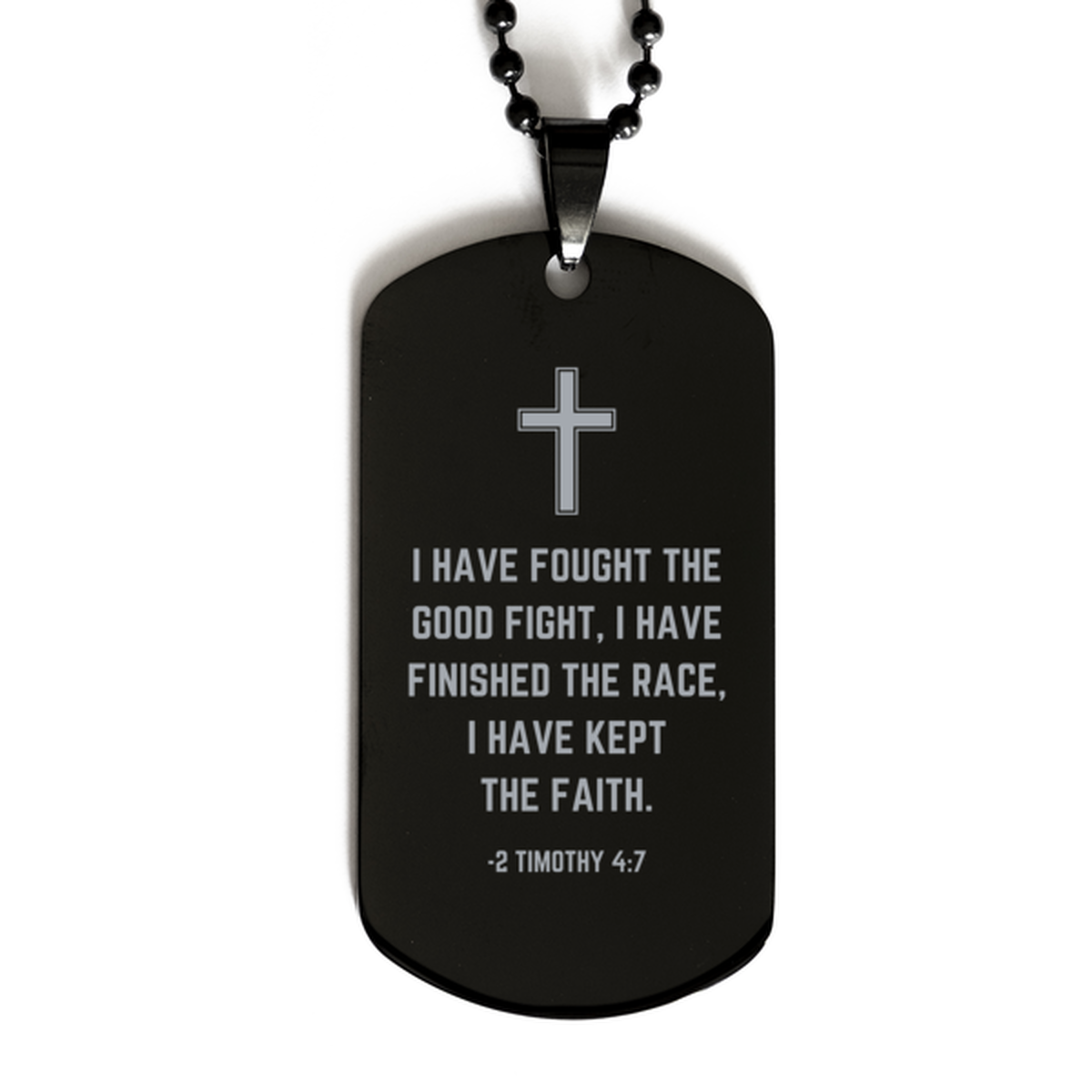 Baptism Gifts For Teenage Boys Girls, Christian Bible Verse Black Dog Tag, I have fought the good fight, Confirmation Gifts, Bible Verse Necklace for Son, Godson, Grandson, Nephew