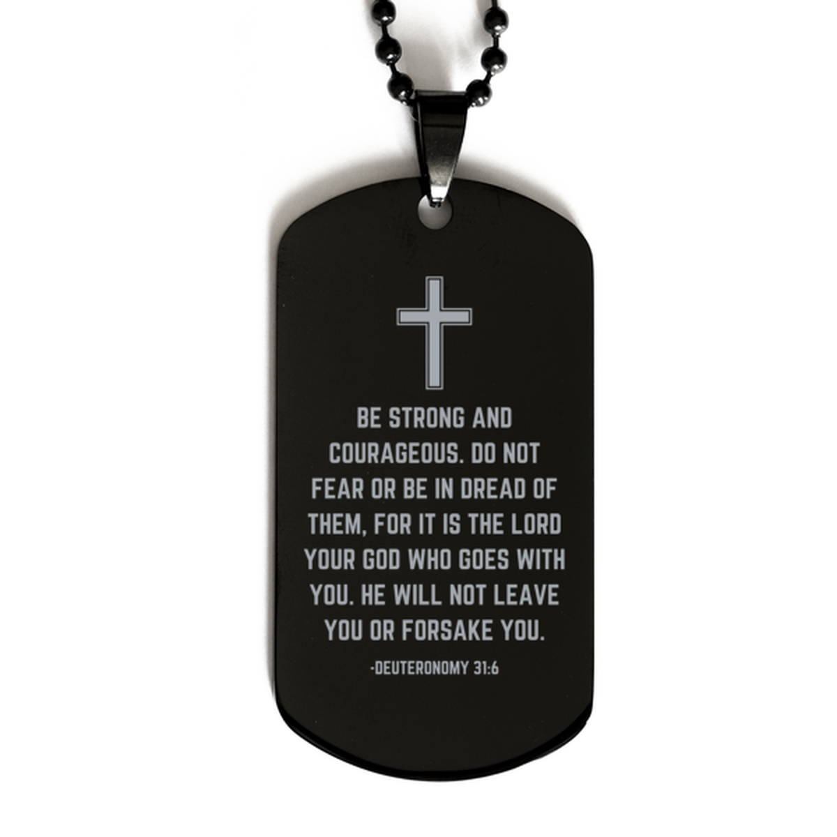 Baptism Gifts For Teenage Boys Girls, Christian Bible Verse Black Dog Tag, Be strong and courageous, Confirmation Gifts, Bible Verse Necklace for Son, Godson, Grandson, Nephew