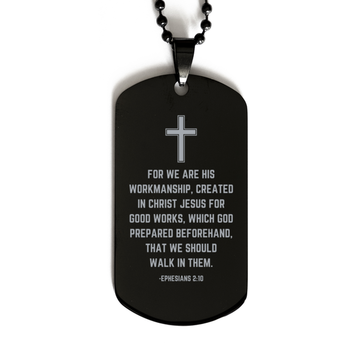 Baptism Gifts For Teenage Boys Girls, Christian Bible Verse Black Dog Tag, For we are His workmanship, Confirmation Gifts, Bible Verse Necklace for Son, Godson, Grandson, Nephew
