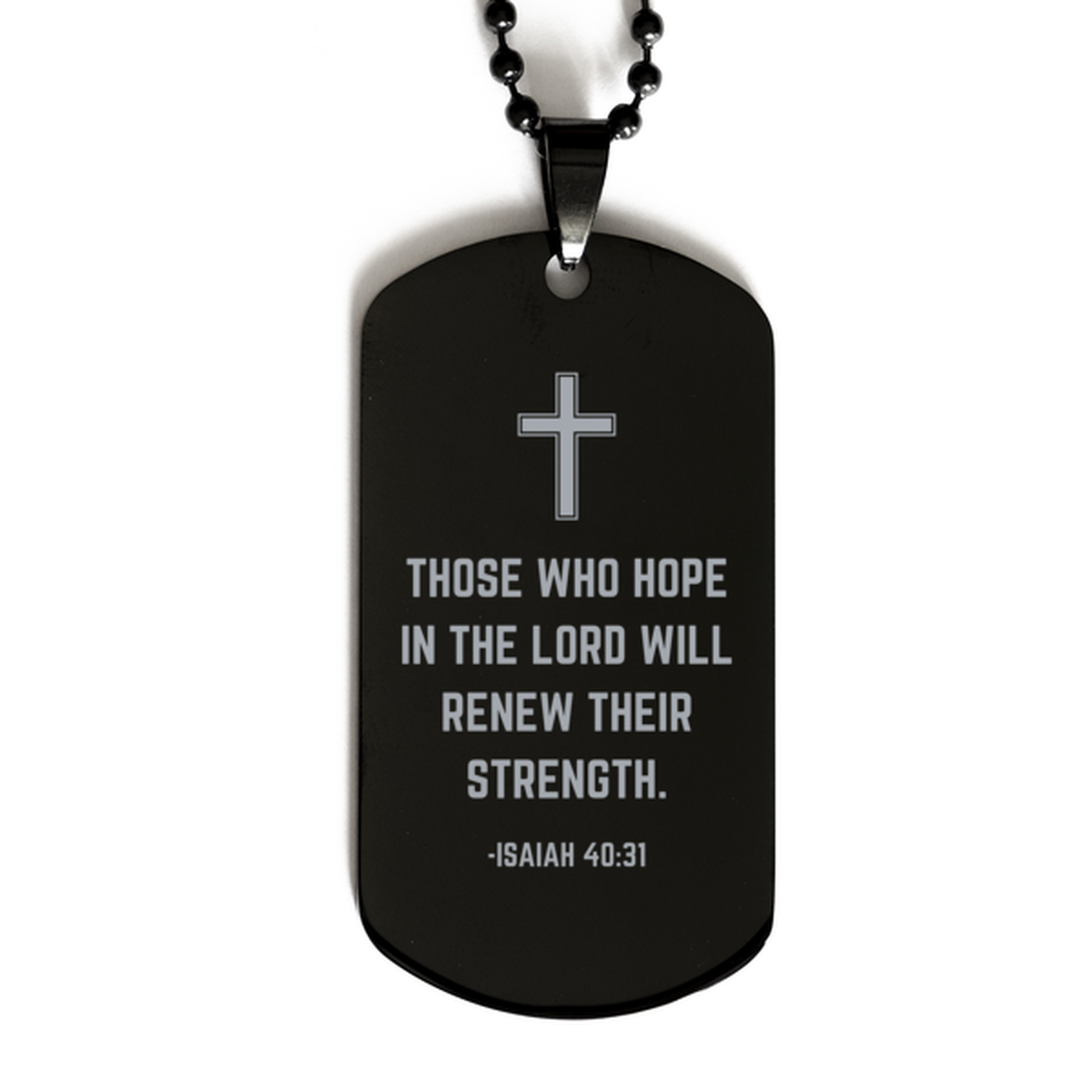 Baptism Gifts For Teenage Boys Girls, Christian Bible Verse Black Dog Tag, Those who hope in the Lord, Confirmation Gifts, Bible Verse Necklace for Son, Godson, Grandson, Nephew