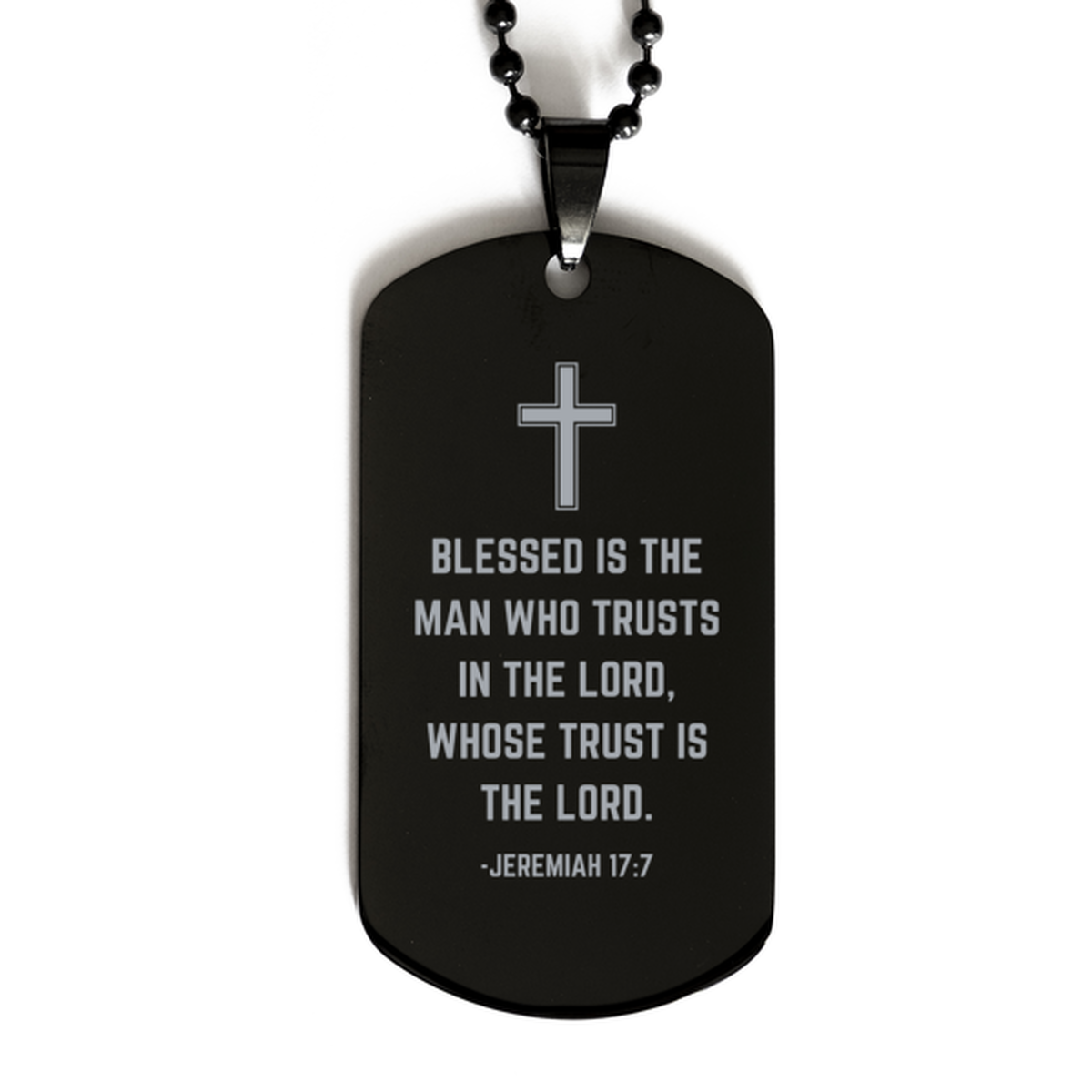 Baptism Gifts For Teenage Boys Girls, Christian Bible Verse Black Dog Tag, Blessed is the man who trusts, Confirmation Gifts, Bible Verse Necklace for Son, Godson, Grandson, Nephew