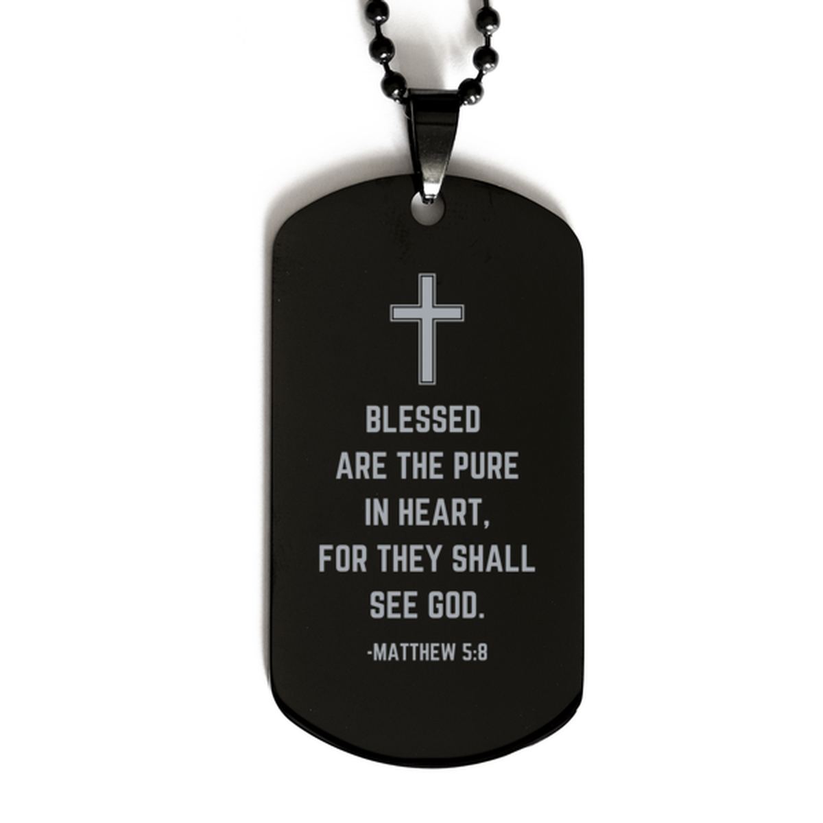 Baptism Gifts For Teenage Boys Girls, Christian Bible Verse Black Dog Tag, Blessed are the pure in heart, Confirmation Gifts, Bible Verse Necklace for Son, Godson, Grandson, Nephew