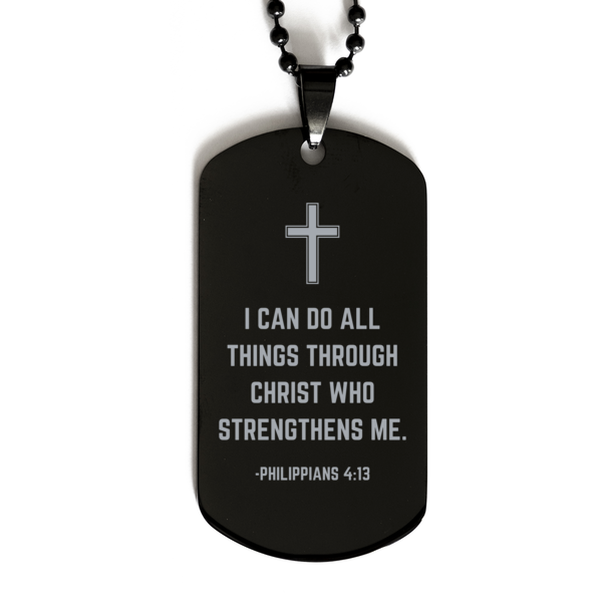 Baptism Gifts For Teenage Boys Girls, Christian Bible Verse Black Dog Tag, I can do all things through Christ, Confirmation Gifts, Bible Verse Necklace for Son, Godson, Grandson, Nephew