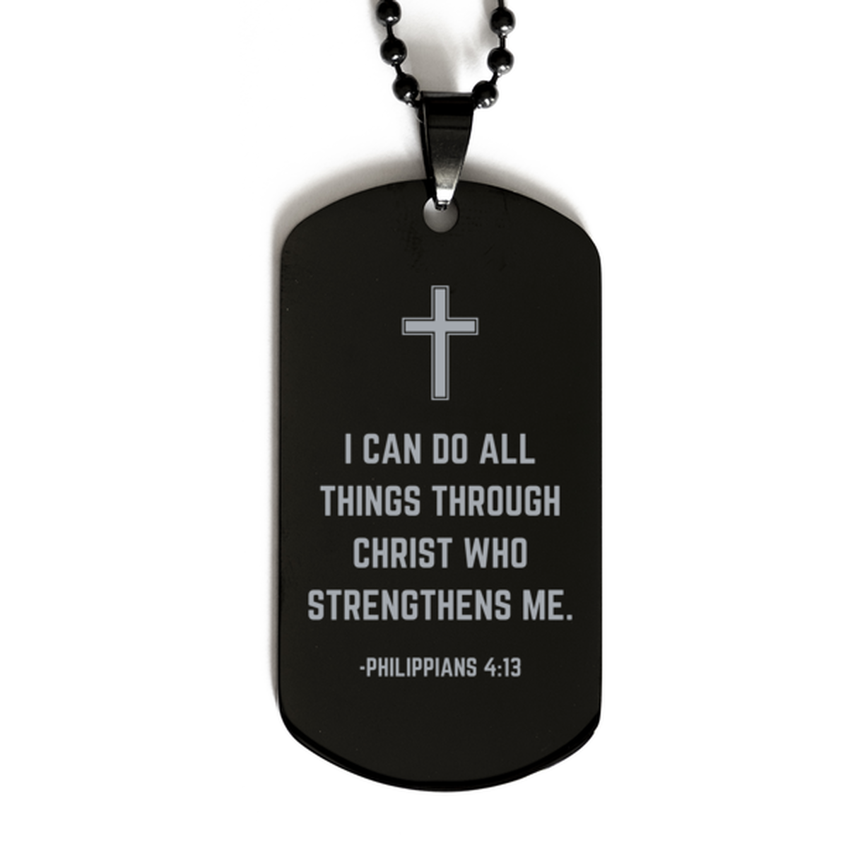 Baptism Gifts For Teenage Boys Girls, Christian Bible Verse Black Dog Tag, I can do all things through Christ, Confirmation Gifts, Bible Verse Necklace for Son, Godson, Grandson, Nephew