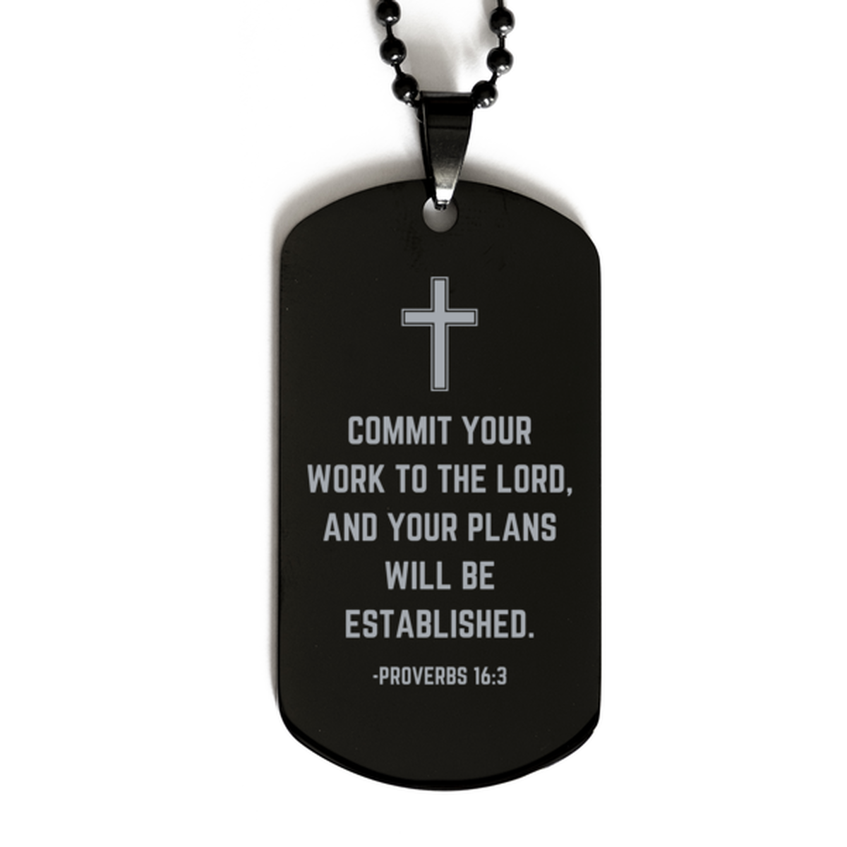 Baptism Gifts For Teenage Boys Girls, Christian Bible Verse Black Dog Tag, Commit your work to the Lord, Confirmation Gifts, Bible Verse Necklace for Son, Godson, Grandson, Nephew