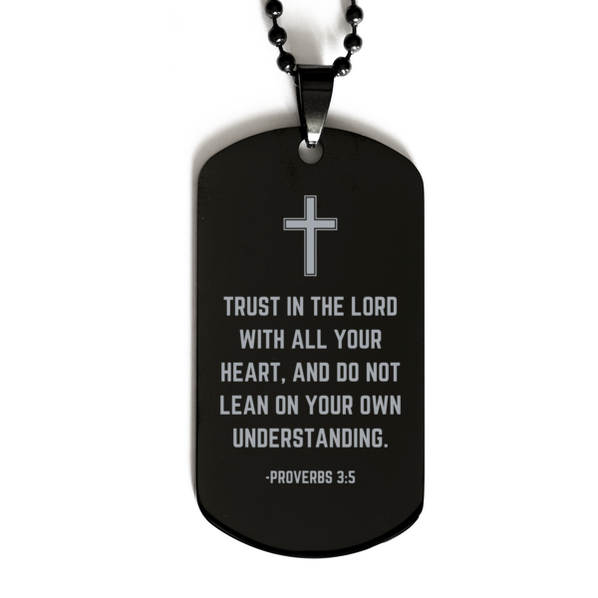 Baptism Gifts For Teenage Boys Girls, Christian Bible Verse Black Dog Tag, Trust in the Lord with all your heart, Confirmation Gifts, Bible Verse Necklace for Son, Godson, Grandson, Nephew