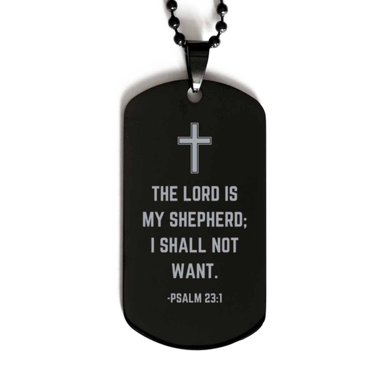 Baptism Gifts For Teenage Boys Girls, Christian Bible Verse Black Dog Tag, The Lord is my shepherd, Confirmation Gifts, Bible Verse Necklace for Son, Godson, Grandson, Nephew