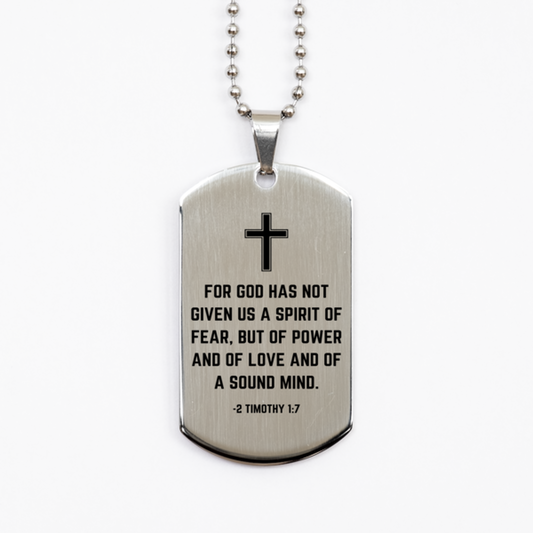 Baptism Gifts For Teenage Boys Girls, Christian Bible Verse Silver Dog Tag, For God has not given us, Confirmation Gifts, Bible Verse Necklace for Son, Godson, Grandson, Nephew