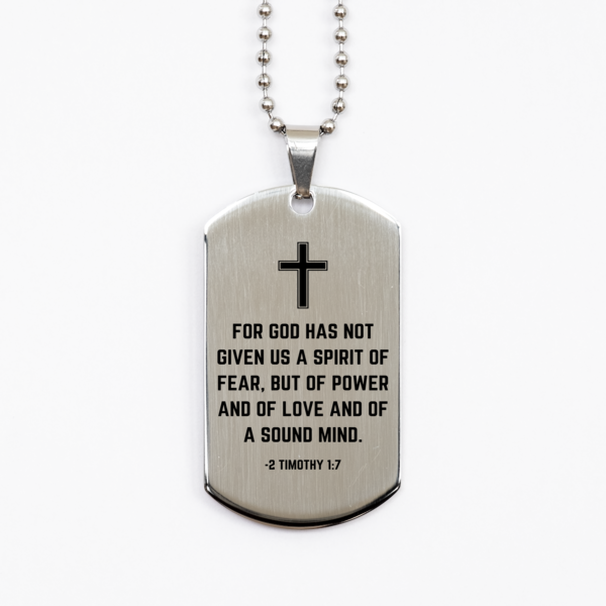 Baptism Gifts For Teenage Boys Girls, Christian Bible Verse Silver Dog Tag, For God has not given us, Confirmation Gifts, Bible Verse Necklace for Son, Godson, Grandson, Nephew