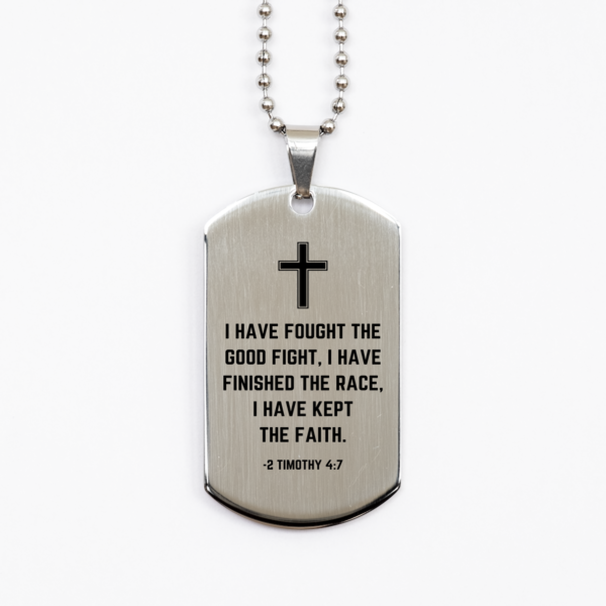 Baptism Gifts For Teenage Boys Girls, Christian Bible Verse Silver Dog Tag, I have fought the good fight, Confirmation Gifts, Bible Verse Necklace for Son, Godson, Grandson, Nephew