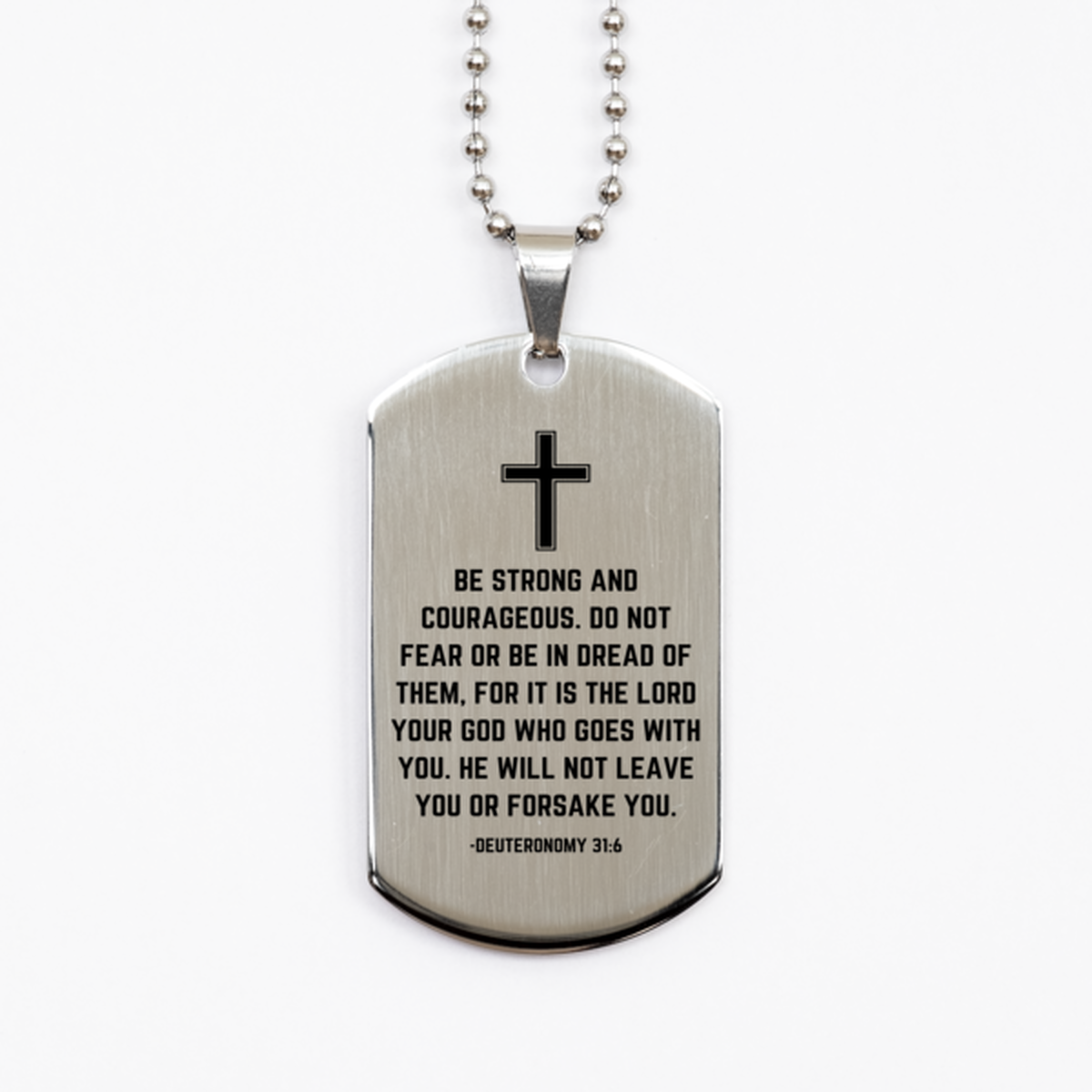 Baptism Gifts For Teenage Boys Girls, Christian Bible Verse Silver Dog Tag, Be strong and courageous, Confirmation Gifts, Bible Verse Necklace for Son, Godson, Grandson, Nephew